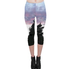 Colorful Overcast, Pink,violet,gray,black Capri Leggings 