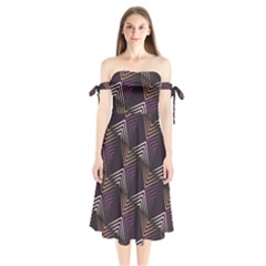 Zigzag Motif Design Shoulder Tie Bardot Midi Dress