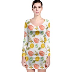 Citrus Gouache Pattern Long Sleeve Bodycon Dress by EvgeniaEsenina