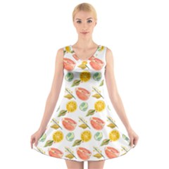 Citrus Gouache Pattern V-neck Sleeveless Dress by EvgeniaEsenina