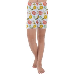 Citrus Gouache Pattern Kids  Lightweight Velour Capri Yoga Leggings