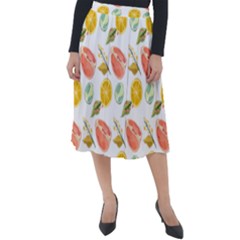 Citrus Gouache Pattern Classic Velour Midi Skirt  by EvgeniaEsenina