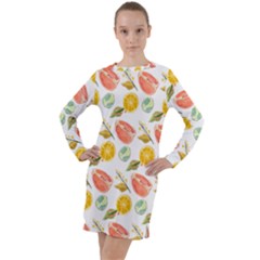 Citrus Gouache Pattern Long Sleeve Hoodie Dress by EvgeniaEsenina