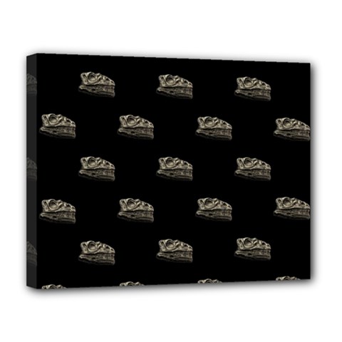 Dinosaur Skeleton Head Motif Pattern Canvas 14  X 11  (stretched) by dflcprintsclothing