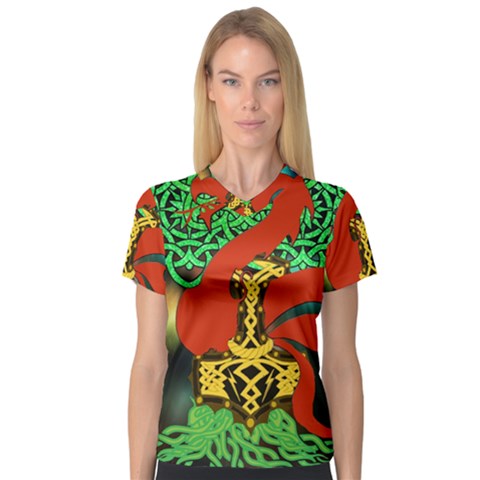 Ragnarok Dragon Monster V-neck Sport Mesh Tee by HermanTelo