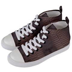 Brown Alligator Leather Skin Women s Mid-top Canvas Sneakers by LoolyElzayat