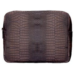 Brown Alligator Leather Skin Make Up Pouch (large) by LoolyElzayat