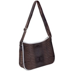 Brown Alligator Leather Skin Zip Up Shoulder Bag by LoolyElzayat