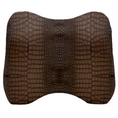 Brown Alligator Leather Skin Velour Head Support Cushion by LoolyElzayat