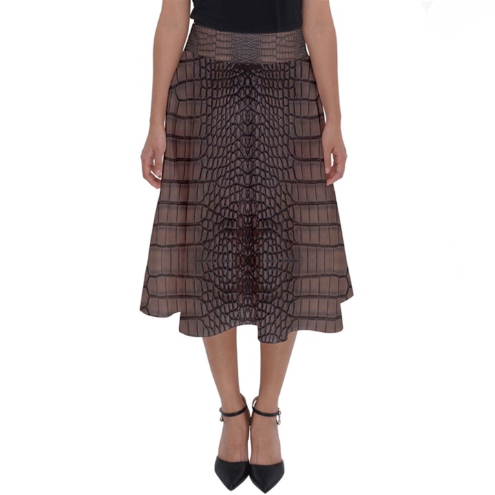 Brown Alligator Leather Skin Perfect Length Midi Skirt