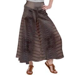 Brown Alligator Leather Skin Satin Palazzo Pants by LoolyElzayat