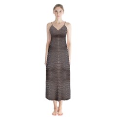 Brown Alligator Leather Skin Button Up Chiffon Maxi Dress