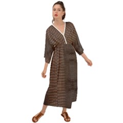 Brown Alligator Leather Skin Grecian Style  Maxi Dress by LoolyElzayat