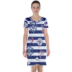Seamless-marine-pattern Short Sleeve Nightdress