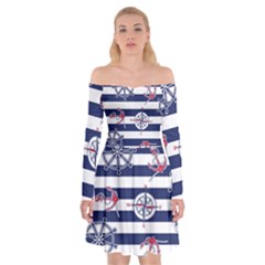 Seamless-marine-pattern Off Shoulder Skater Dress