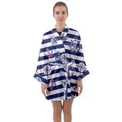 Seamless-marine-pattern Long Sleeve Satin Kimono