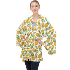 Pineapples Long Sleeve Velvet Kimono  by goljakoff