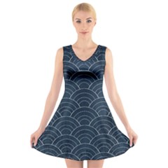 Blue Sashiko Pattern V-neck Sleeveless Dress by goljakoff