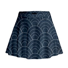 Blue Sashiko Pattern Mini Flare Skirt by goljakoff