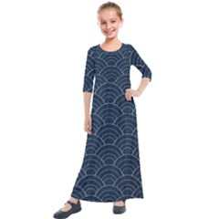 Blue Sashiko Pattern Kids  Quarter Sleeve Maxi Dress by goljakoff