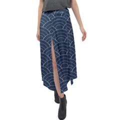 Blue Sashiko Pattern Velour Split Maxi Skirt by goljakoff