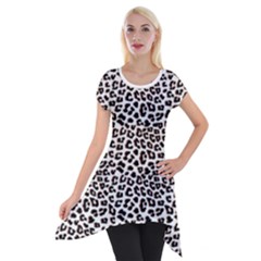 3d Leopard Print Black Brown White Short Sleeve Side Drop Tunic by LoolyElzayat