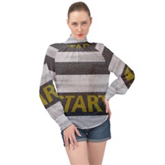 Asphalt Begin Bright Expectation High Neck Long Sleeve Chiffon Top