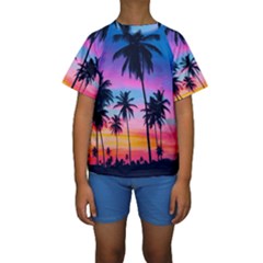 Sunset Palms Kids  Short Sleeve Swimwear by goljakoff