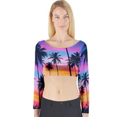 Sunset Palms Long Sleeve Crop Top by goljakoff