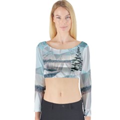 Winter Landscape Low Poly Polygons Long Sleeve Crop Top