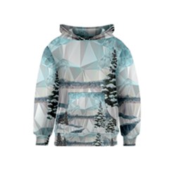 Winter Landscape Low Poly Polygons Kids  Pullover Hoodie by HermanTelo