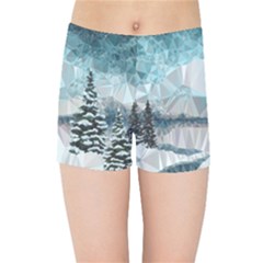 Winter Landscape Low Poly Polygons Kids  Sports Shorts