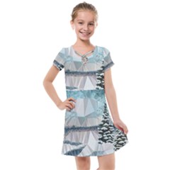 Winter Landscape Low Poly Polygons Kids  Cross Web Dress