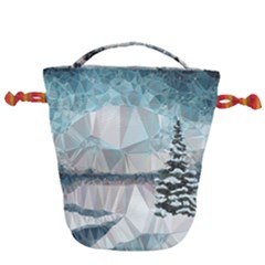 Winter Landscape Low Poly Polygons Drawstring Bucket Bag
