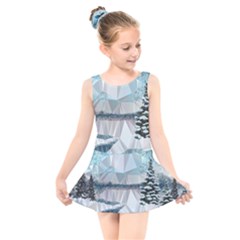 Winter Landscape Low Poly Polygons Kids  Skater Dress Swimsuit