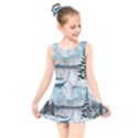 Winter Landscape Low Poly Polygons Kids  Skater Dress Swimsuit View1