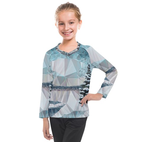 Winter Landscape Low Poly Polygons Kids  Long Mesh Tee by HermanTelo