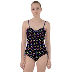 Multicolored Hands Silhouette Motif Design Sweetheart Tankini Set