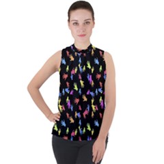 Multicolored Hands Silhouette Motif Design Mock Neck Chiffon Sleeveless Top by dflcprintsclothing