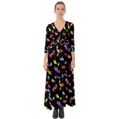 Multicolored Hands Silhouette Motif Design Button Up Boho Maxi Dress by dflcprintsclothing