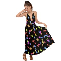 Multicolored Hands Silhouette Motif Design Backless Maxi Beach Dress by dflcprintsclothing