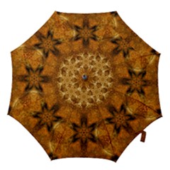 Hook Handle Large Umbrella  - Whimsical Golden Snowflake Mandala Starry Pattern by Graphika