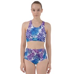 Blue Tropical Leaves Racer Back Bikini Set by goljakoff
