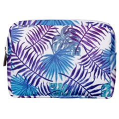 Blue Tropical Leaves Make Up Pouch (medium) by goljakoff