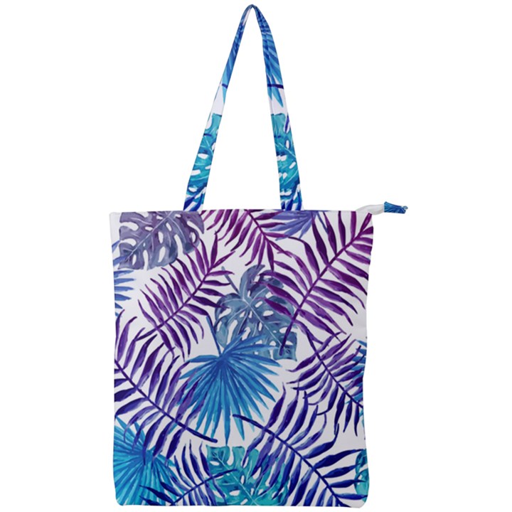 Blue tropical leaves Double Zip Up Tote Bag