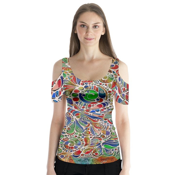 Pop Art - Spirals World 1 Butterfly Sleeve Cutout Tee 