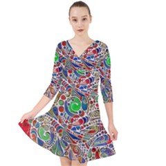 Pop Art - Spirals World 1 Quarter Sleeve Front Wrap Dress