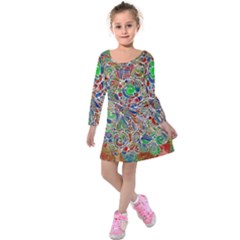 Pop Art - Spirals World 1 Kids  Long Sleeve Velvet Dress
