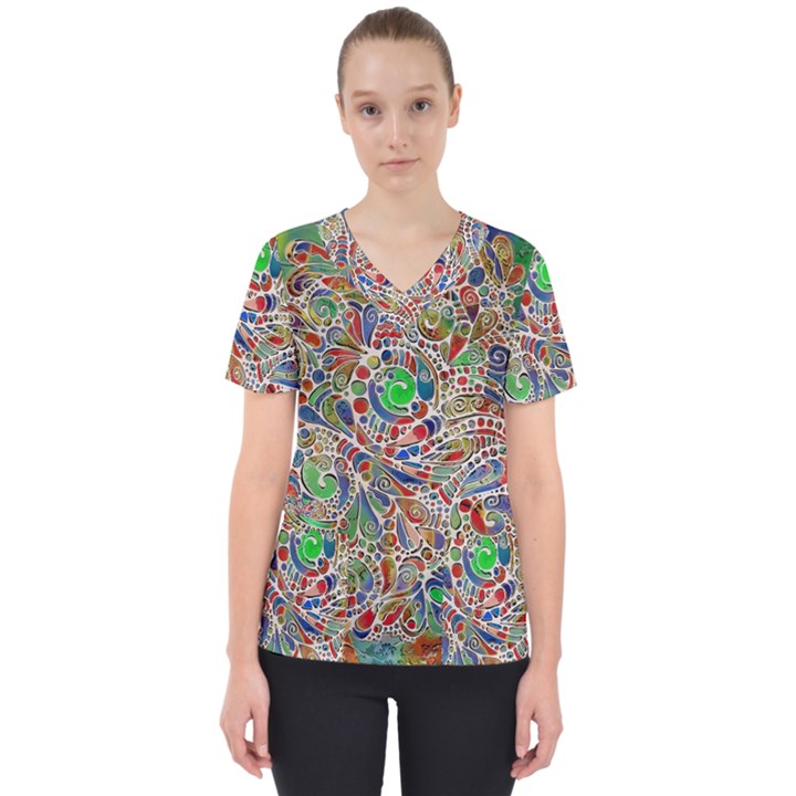 Pop Art - Spirals World 1 Women s V-Neck Scrub Top