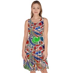 Pop Art - Spirals World 1 Knee Length Skater Dress With Pockets